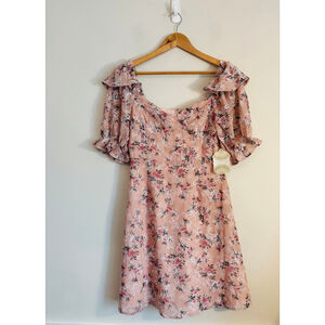 Altar'd State Size M Textured Floral Ruffle Puff Sleeve Mini Dress Embroidered
